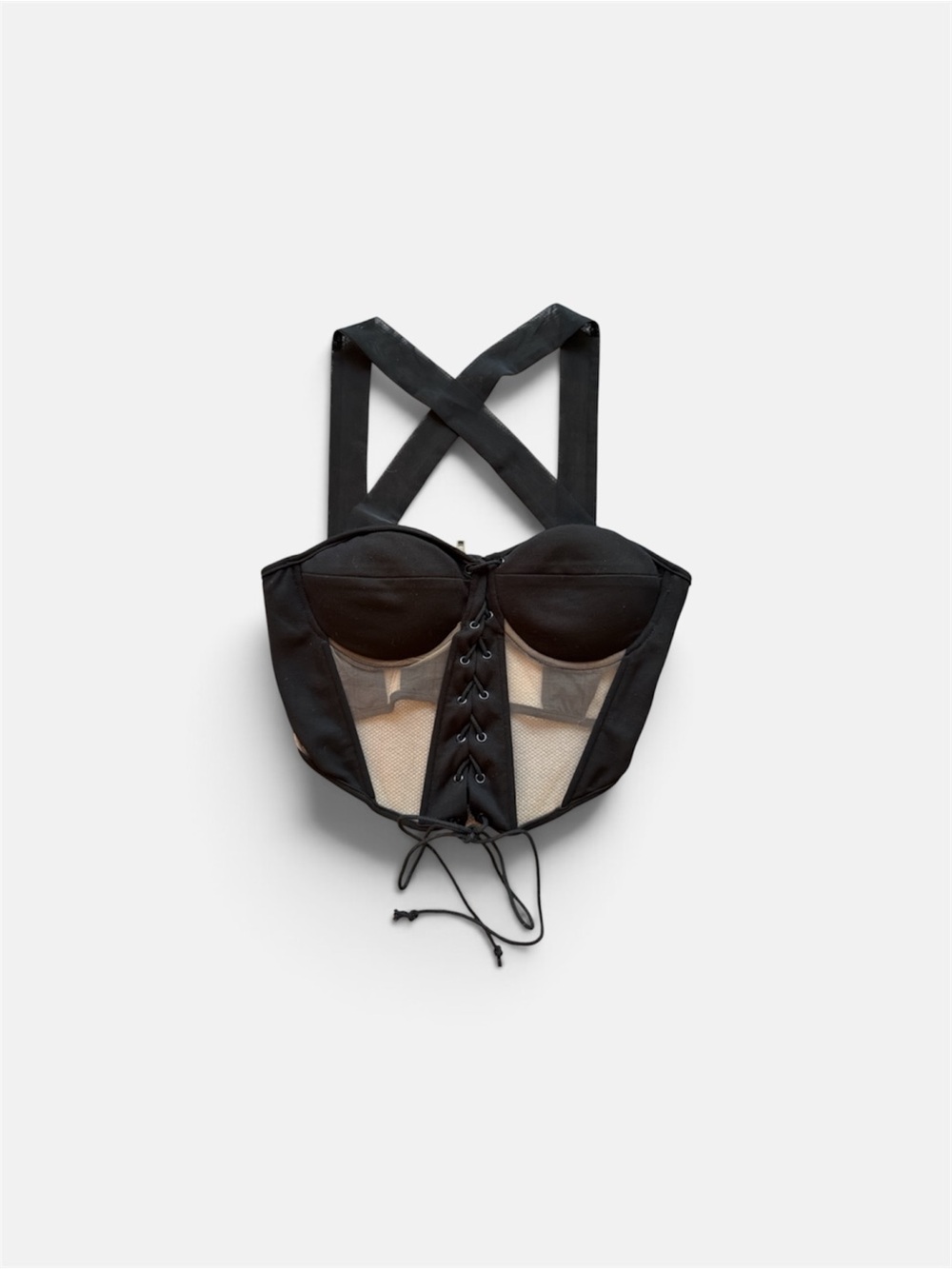 Black Lace-Up Mesh Bustier Top - Women Accessories